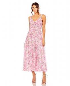 Женское сетчатое платье с V-образным вырезом и цветочным принтом Mac Duggal, Pink Overflow