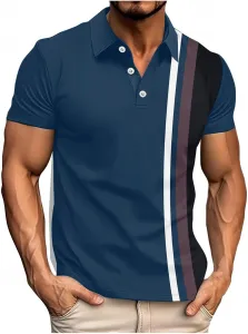 Мужская рубашка с коротким рукавом Casual Striped Henley, Loose Fit, Plus Size hlysgo