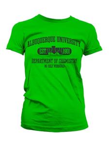 Футболка с надписью Девичья футболка кафедры химии Университета Альбукерке зеленого цвета Breaking Bad