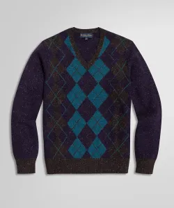 Свитер с V-образным вырезом из мериносовой шерсти с ромбовидным узором