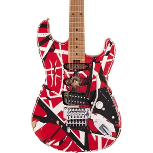 Электрогитара EVH Striped Series Frankie красная с черными и белыми полосами, потертый стиль