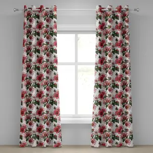 Штора на люверсах ABAKUHAUS с изображением божьей коровки, экзотические цветы, гибискус, гавайская листва, иллюстрация, ботаника, весеннее цветение, декоративные двухпанельные шторы, 280 см x 175 см, цвет: красный, кораллово-зеленый Abakuhaus