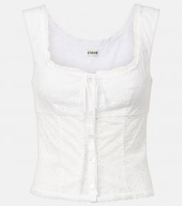 Блуза из хлопка с вышивкой ришелье Lou Staud, White Eyelet