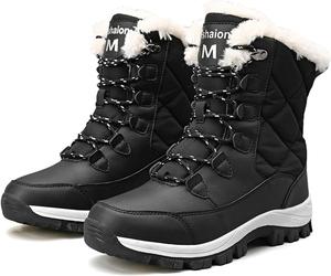 Женские плюшевые теплые зимние сапоги с водонепроницаемой поверхностью, легкие, с подкладкой из искусственного меха, средней длины, короткие сапоги, подходящие для зимних путешествий, снега и пальто NEGYANME, Black