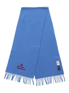 Шарф с вышитым логотипом и бахромой Vivienne Westwood, синий