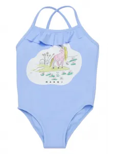 Купальник с оборками и принтом Marni Kids, синий