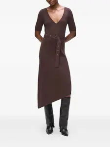 Платье миди с V-образным вырезом и поясом Karl Lagerfeld, коричневый