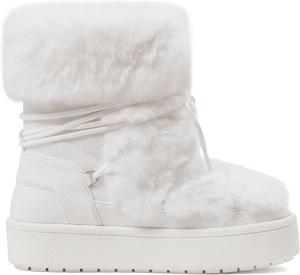 Женские зимние ботинки 2025 с искусственным мехом, средней высоты, пушистые, на шнуровке, с платформой, зимние ботильоны с нескользящей массивной подошвой North Oak, White