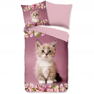 Доброе утро детское постельное белье "Век", хлопок, 135х200, молния, двусторонняя, детский, девочка, кот, розовый Good Morning