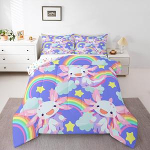 Erosebridal Детский комплект постельного белья Axolotl с радужным рисунком саламандры для всех сезонов, Purple Pink Rainbow