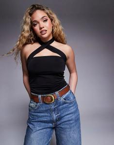 Облегающий топ с халтернеем черного цвета River Island