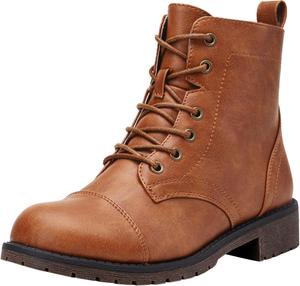 Женские ботильоны Vepose 910 на шнуровке, с плоской подошвой, модные боевые ботинки с низким каблуком, Ankle Booties-910-Brown