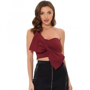 Укороченный топ-бандо с бантом для женщин, без бретелек, с вырезом в форме сердца, вечерние, бюстье, корсетный топ ALLEGRA K, красный