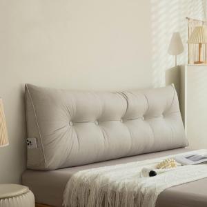 Подушка треугольная для изголовья HIOSIEFUO, серая, Queen (59"/15), со съемным чехлом