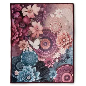 Плед hip Asher, мягкий, уютный, 130x160 см, с двумя сторонами, с мандалой и цветами, бордовый Hip, бордовый