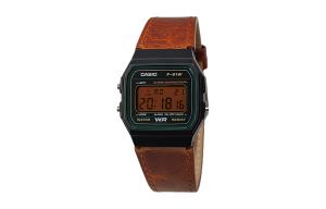 CASIO Мужские часы Retrofit Series с кварцевым механизмом и ремешком из натуральной кожи, черный циферблат