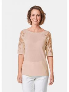 GOLDNER Укороченный размер: Пуловер с кружевом и стразами светло-голубого цвета