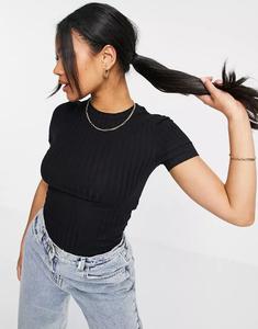 Черная узкая футболка в рубчик ASOS