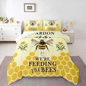 Erosebridal Комплект постельного белья Yellow Bee с медовыми сотами и летающими пчелами, цветочный декор с подсолнухами для детей, Yellow