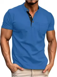 Мужская футболка Henley с коротким рукавом и V-образным вырезом QUNPIU