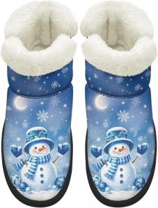 Зимние ботинки KEIAHUAN для женщин, с утеплителем из меха, удобные короткие ботильоны для прогулок на улице, Blue Snowman