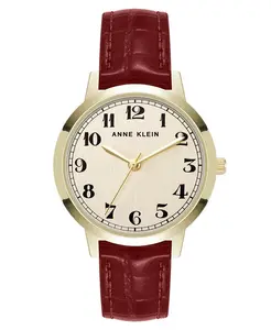 Женские часы Quartz Casual красные из полиуретановой кожи и металлического сплава золотистого оттенка в стиле Boyfriend, 34 мм Anne Klein