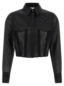 Укороченная рубашка макси с вышивкой логотипа Elisabetta Franchi, черный