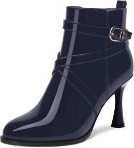 Женские ботильоны MODENCOCO с ремешком на щиколотке, пряжкой, закругленным носком, молнией, свадебные на высоком каблуке-стилетте 3,3 дюйма, Navy Blue