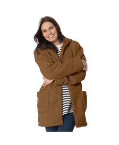 Короткая флисовая куртка-бербер с капюшоном, больших размеров Woman Within, Toffee
