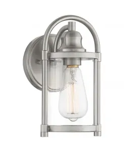 Настенный уличный светильник Avani в деревенском стиле, матовый никель, 10 1/10 см, прозрачное стекло, для наружного использования на амбаре, террасе, веранде, дворе или патио John Timberland, серебряный