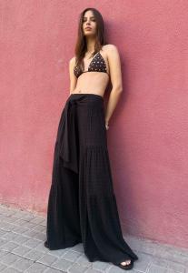 Брюки Bershka TEXTURED WIDE-LEG, Black