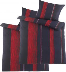 4 шт. Постельное белье из хлопка 2x (135x200+80x80см), красно-черный, в полоску, без глажки KH-Haushaltshandel