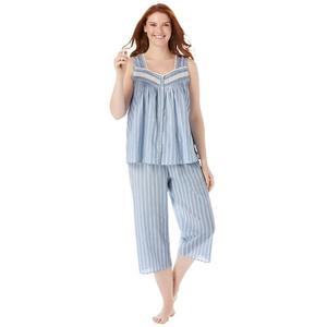 Только необходимое женское пижамное капри без рукавов больших размеров Only Necessities, цвет French Blue Stripe