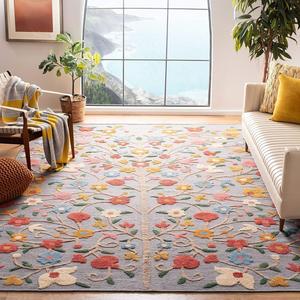 Ковер SAFAVIEH, 275 x 366 см, Kenya Collection, Grey & Pink, ручной работы цветочный шерстяной, идеально для помещений с высокой проходимостью в гостиной, спальне (KNY640F)