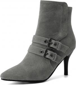 Женские замшевые ботильоны на высоком каблуке с заостренным носком, ремешком с пряжкой, боковой молнией, высокие каблуки, короткие модные ботинки под платье или джинсы Zeberfi, Grey