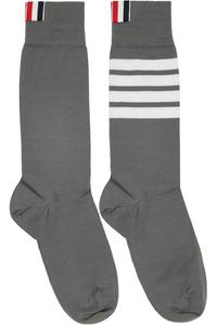 Thom Browne Серые хлопковые носки средней высоты с четырьмя полосами