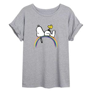 Детская большая футболка Peanuts Snoopy & Woodstock Rainbow Licensed Character, серый