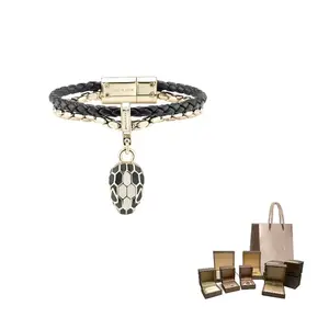 BVLGARI Металлические кожаные браслеты на голенище Women's Black