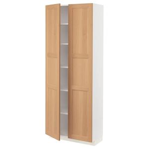 Высокий шкаф с полками METOD IKEA, 80x37x200 см, цвет white/vedhamn oak