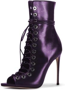 Женские модные ботильоны на высоком каблуке FYS, с открытым носком и шнуровкой, сексуальная модель для танцев, праздничная обувь на каблуке, размеры 4-16 US, Purple