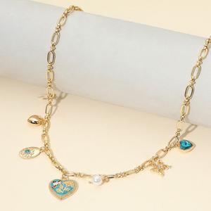 Ожерелье с подвеской в ​​виде сердца с эмалевым узором в виде бабочки и цветка Fashnzfab, золотой/бирюза