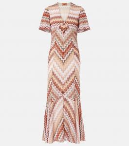 Платье макси из ламе с зигзагообразным узором Missoni, Multi Brown Tones On Light