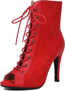 Женские туфли-лодочки SHEMEE на высокой шпильке с открытым носком, ботильоны на щиколотке, модные босоножки на каблуке с молнией, летние короткие ботинки, кружевные танцевальные туфли, Red Suede