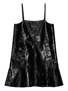 Мини-платье клеш с эффектом кожи крокодила GANNI, черный