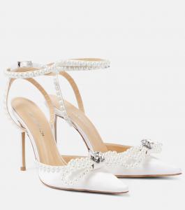 Атласные туфли с двойным бантом Mach & Mach, White Pearl