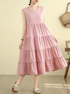 Длинное платье с присборенной юбкой и расклешенной юбкой. Платье без рукавов Doux Belle, цвет Pink