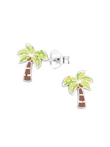 Alexander York Детские серьги-гвоздики в виде пальм из серебра 925 пробы, комплект из 2 штук