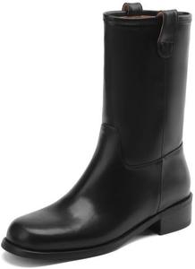 Женские сапоги TinaCus ручной работы из натуральной кожи с круглым носком, массивным каблуком и средней высотой голени, Black