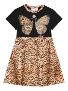 Платье с принтом бабочки и ягуара Roberto Cavalli, черный