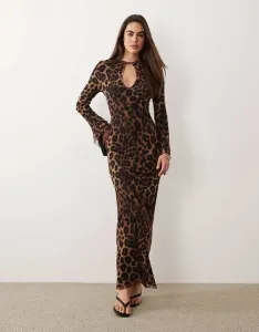 Леопардовое платье макси с асимметричными рукавами-ангелками и принтом ASOS DESIGN